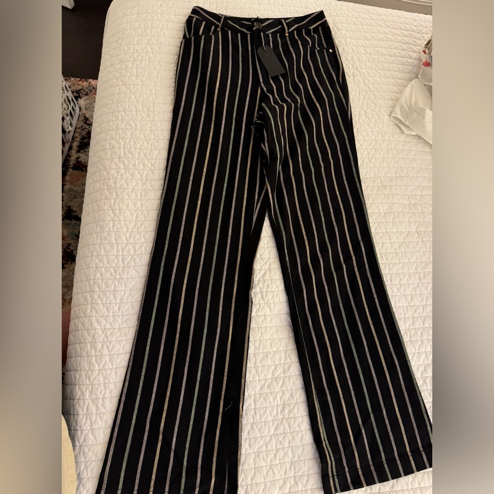 Lucca Couture Black and White Striped Straight Leg Pants